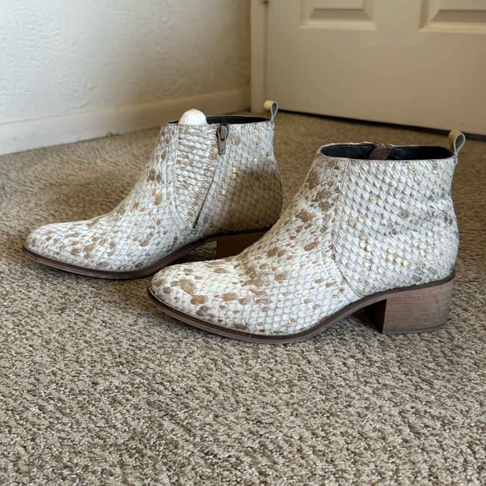 Gold and Cream Pony Hair Booties Ankle Boots Genuine Leather